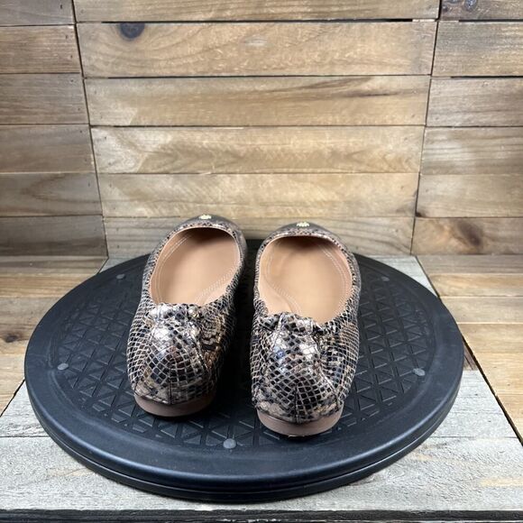 Tory Burch Womens Size 6.5 Python Snake Print Metallic Gold York Cap Toe Flats - Picture 4 of 10